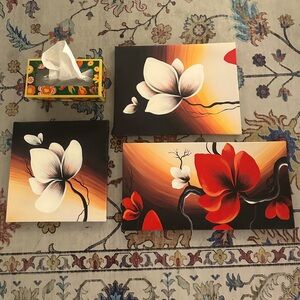 3 acrylic paintings tropical flowers in the wind elegant, exotic, sexy